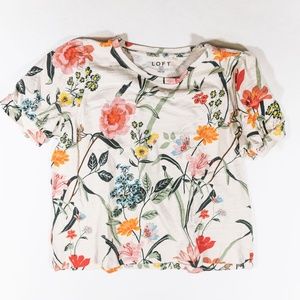 Ann Taylor LOFT Cotton Floral Tee Shirt Blouse Top
